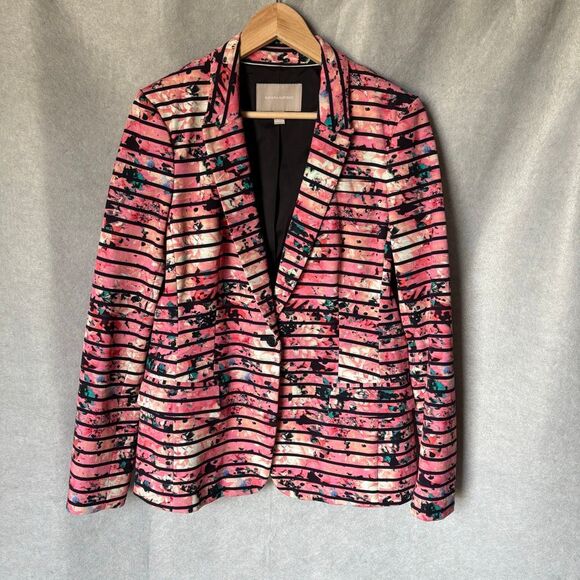 NWOT Banana Republic Multicolored Pink Floral Striped Blazer /Jacket size 14 - Picture 2 of 9
